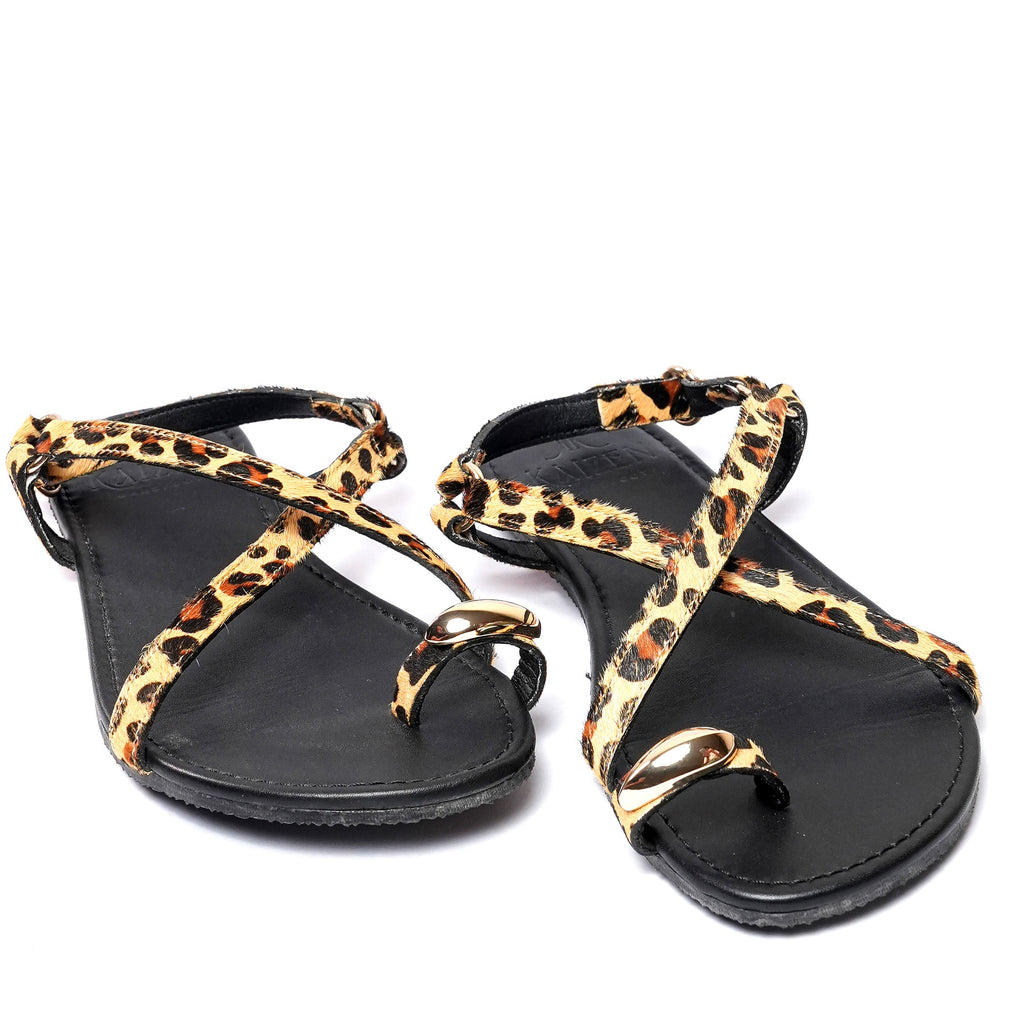 Sandalia barefoot piel para mujer estampado animal print