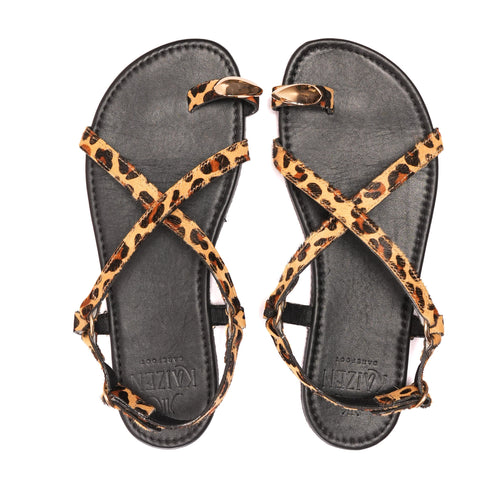 Sandalia barefoot piel para mujer estampado animal print